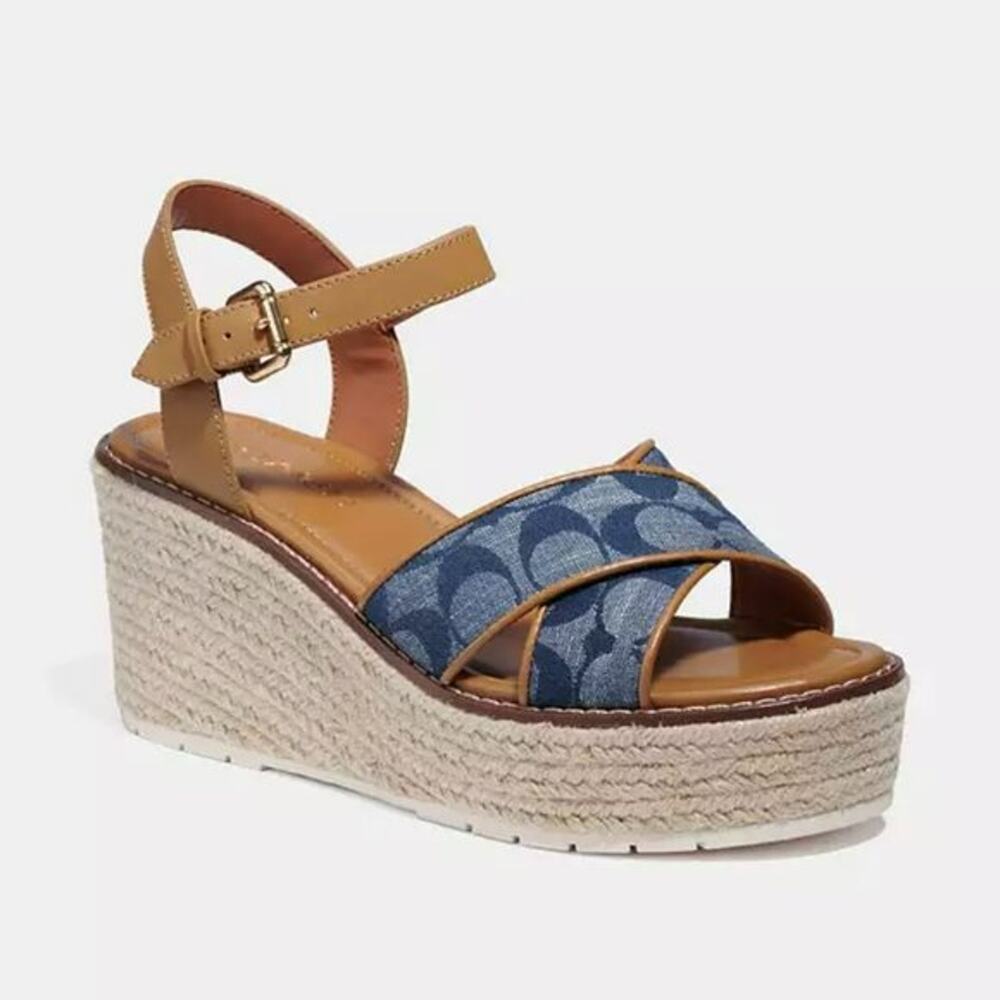 Coach Kimberly Ankle Strap Wedge Espadrille Sandals Chambray Women's Size US 7 - Picture 2 of 10